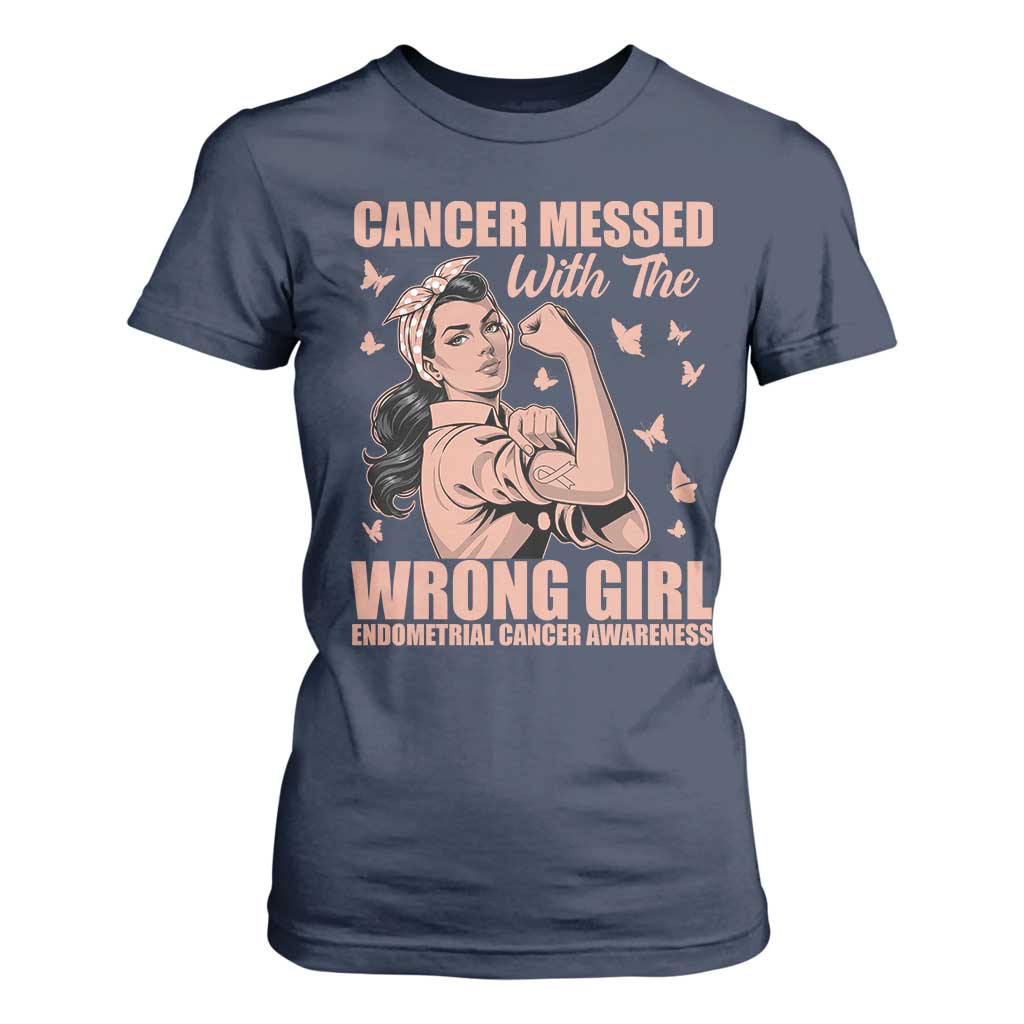 Strong Girl Endometrial Cancer T Shirt For Women Cancer Messed With The Wrong Girl