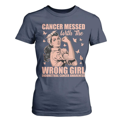 Strong Girl Endometrial Cancer T Shirt For Women Cancer Messed With The Wrong Girl