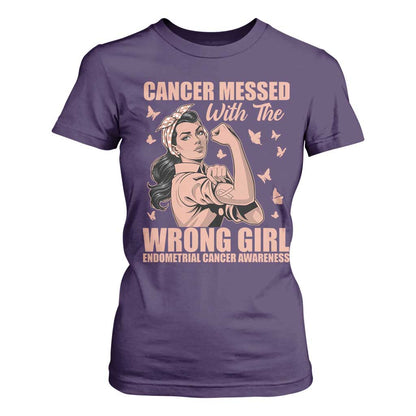 Strong Girl Endometrial Cancer T Shirt For Women Cancer Messed With The Wrong Girl