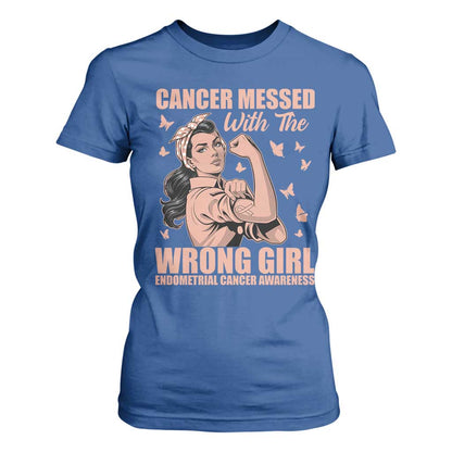 Strong Girl Endometrial Cancer T Shirt For Women Cancer Messed With The Wrong Girl