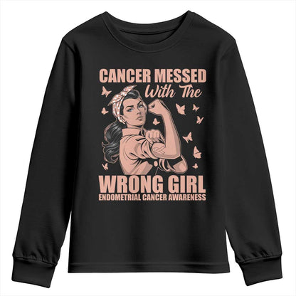 Strong Girl Endometrial Cancer Youth Sweatshirt Cancer Messed With The Wrong Girl