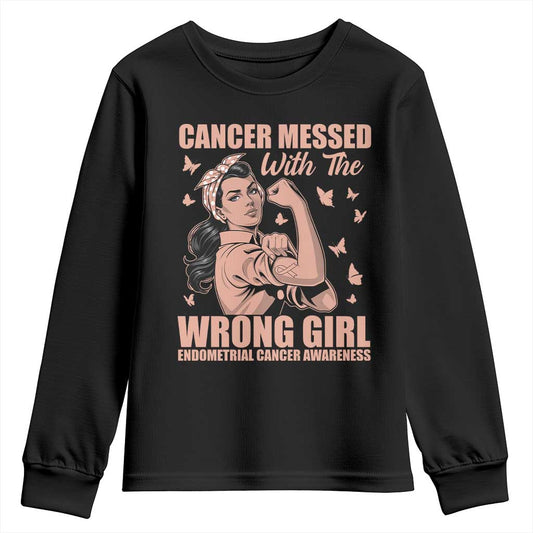 Strong Girl Endometrial Cancer Youth Sweatshirt Cancer Messed With The Wrong Girl