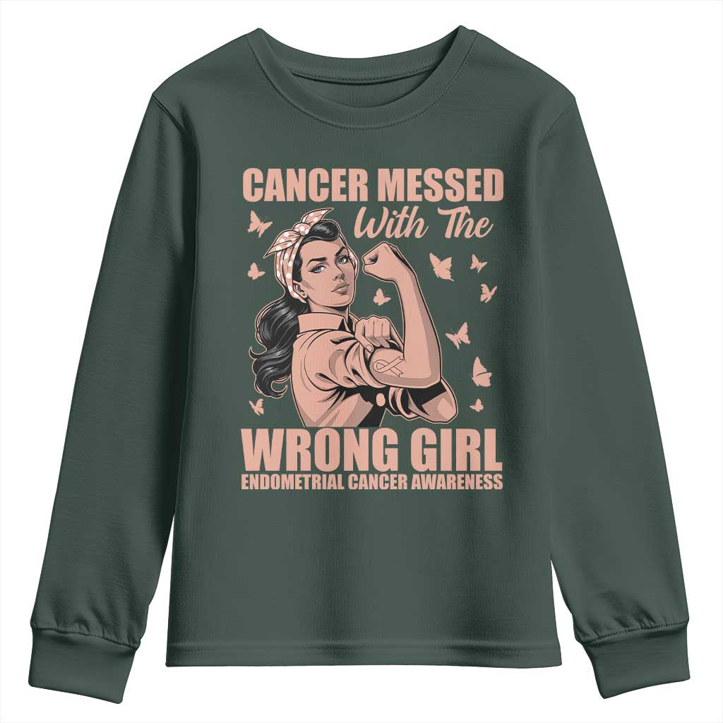 Strong Girl Endometrial Cancer Youth Sweatshirt Cancer Messed With The Wrong Girl
