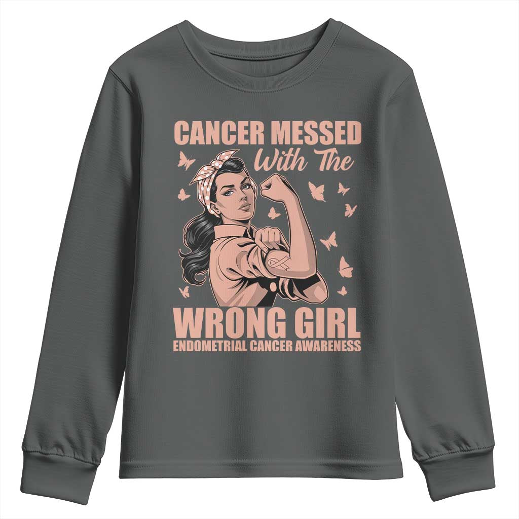 Strong Girl Endometrial Cancer Youth Sweatshirt Cancer Messed With The Wrong Girl