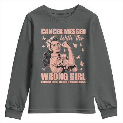 Strong Girl Endometrial Cancer Youth Sweatshirt Cancer Messed With The Wrong Girl