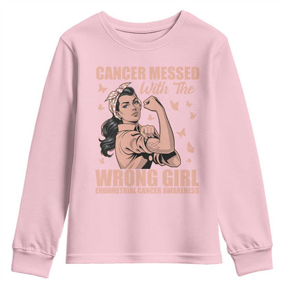 Strong Girl Endometrial Cancer Youth Sweatshirt Cancer Messed With The Wrong Girl
