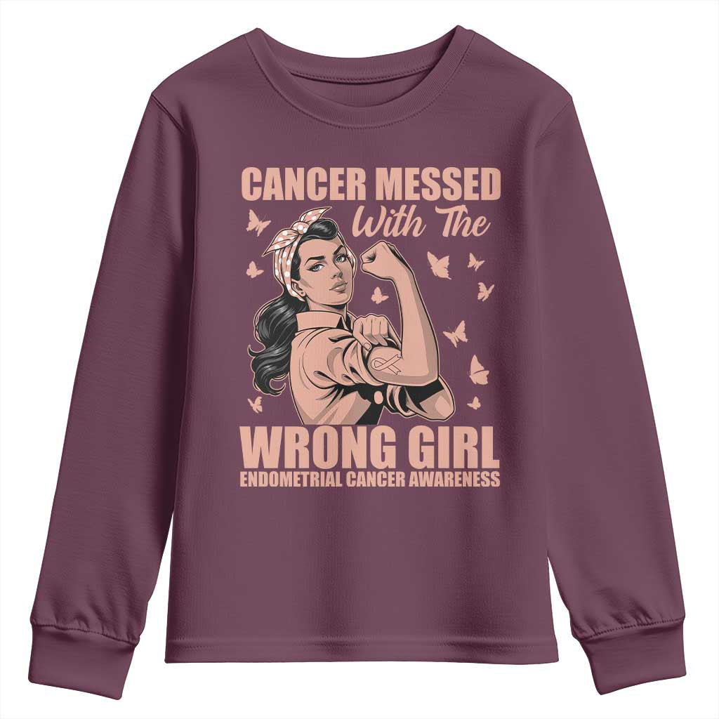 Strong Girl Endometrial Cancer Youth Sweatshirt Cancer Messed With The Wrong Girl