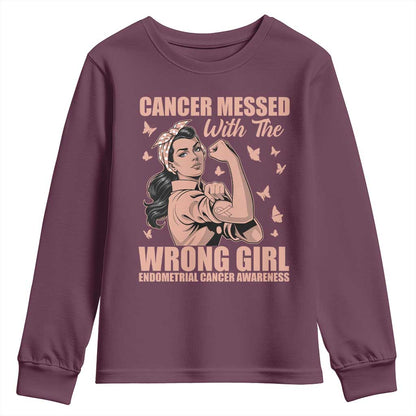 Strong Girl Endometrial Cancer Youth Sweatshirt Cancer Messed With The Wrong Girl