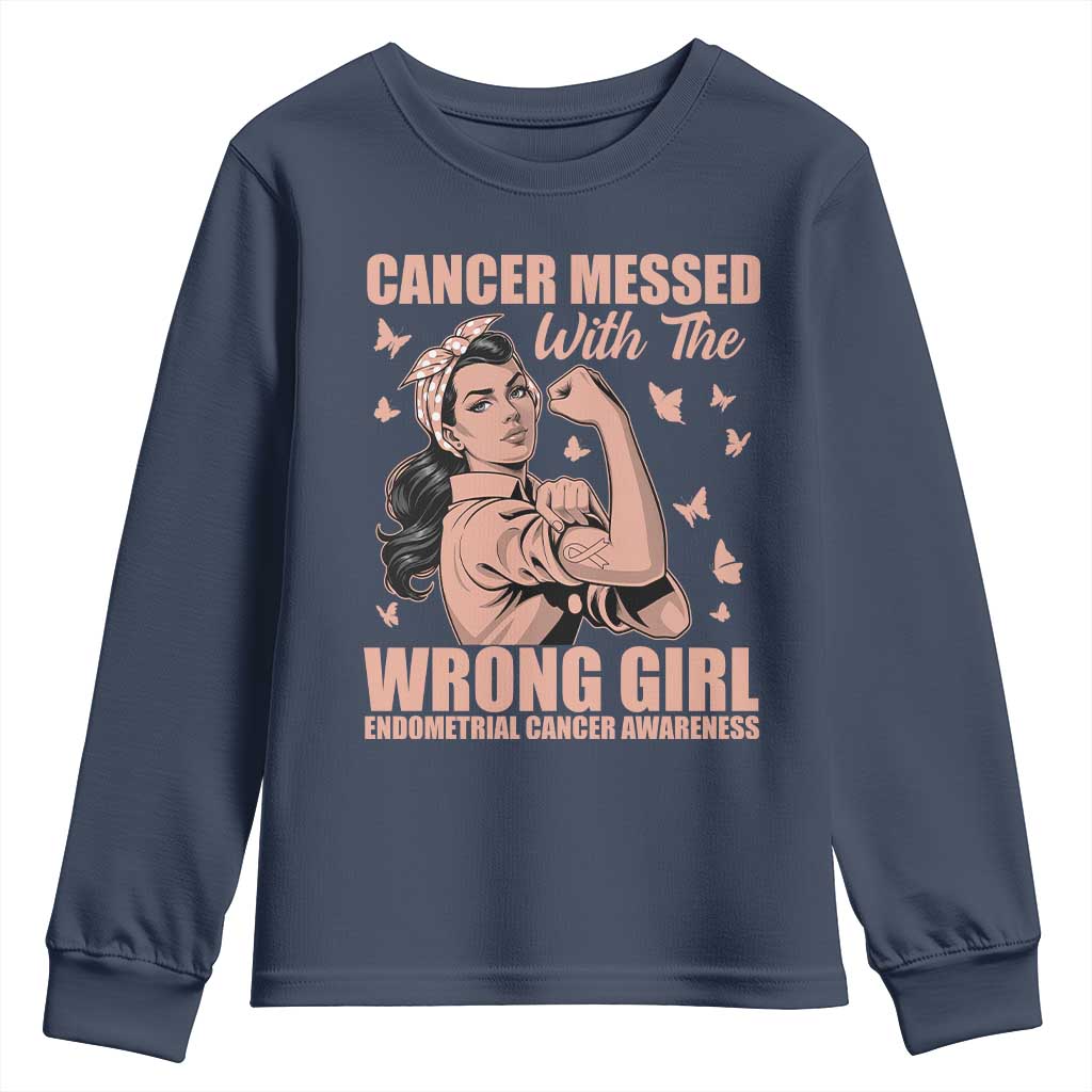 Strong Girl Endometrial Cancer Youth Sweatshirt Cancer Messed With The Wrong Girl