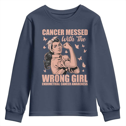 Strong Girl Endometrial Cancer Youth Sweatshirt Cancer Messed With The Wrong Girl