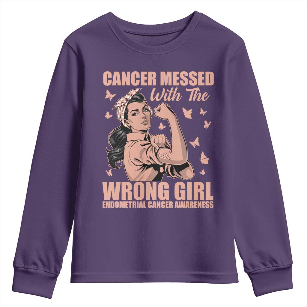 Strong Girl Endometrial Cancer Youth Sweatshirt Cancer Messed With The Wrong Girl