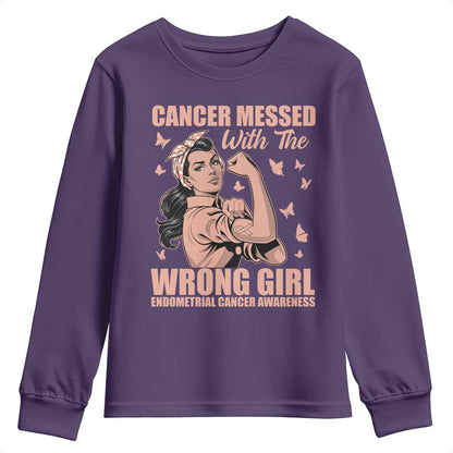 Strong Girl Endometrial Cancer Youth Sweatshirt Cancer Messed With The Wrong Girl
