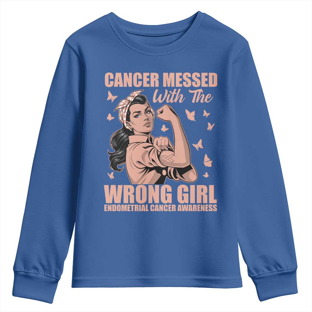 Strong Girl Endometrial Cancer Youth Sweatshirt Cancer Messed With The Wrong Girl