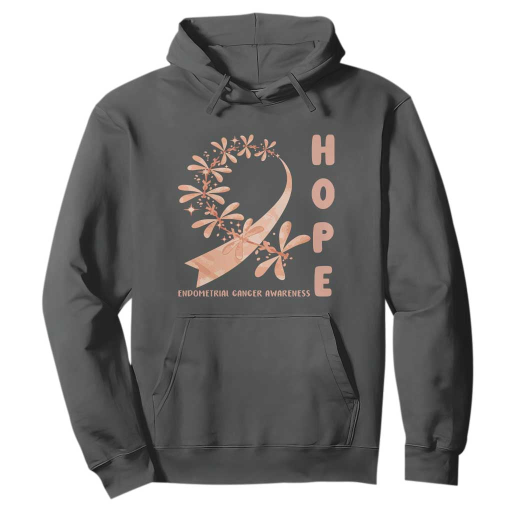 Peach Dragonfly Endometrial Cancer Hoodie Hope And Strength