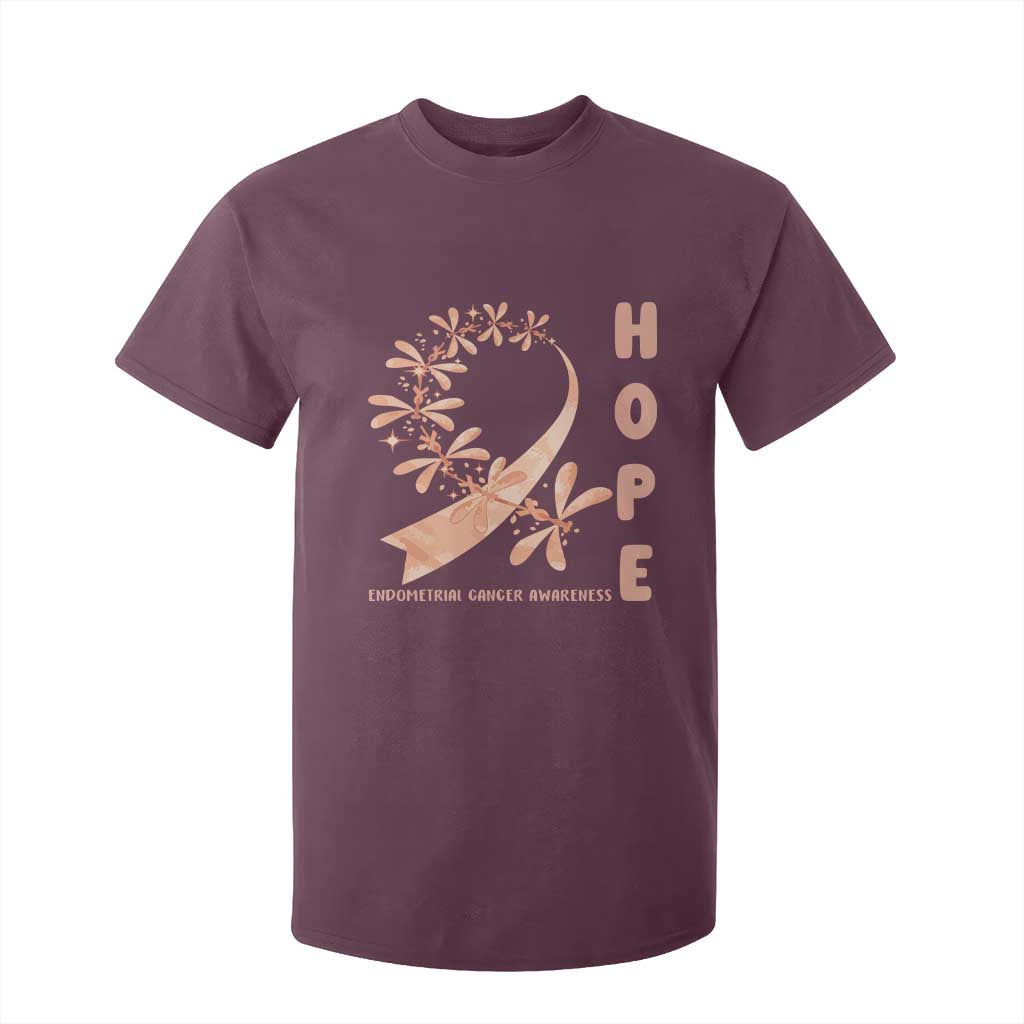 Peach Dragonfly Endometrial Cancer T Shirt For Kid Hope And Strength