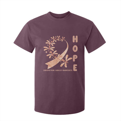 Peach Dragonfly Endometrial Cancer T Shirt For Kid Hope And Strength