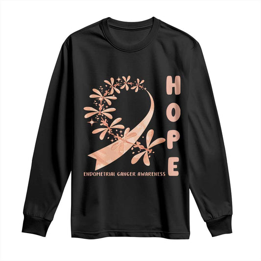 Peach Dragonfly Endometrial Cancer Long Sleeve Shirt Hope And Strength