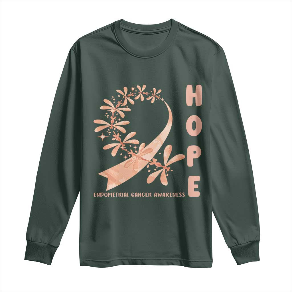 Peach Dragonfly Endometrial Cancer Long Sleeve Shirt Hope And Strength