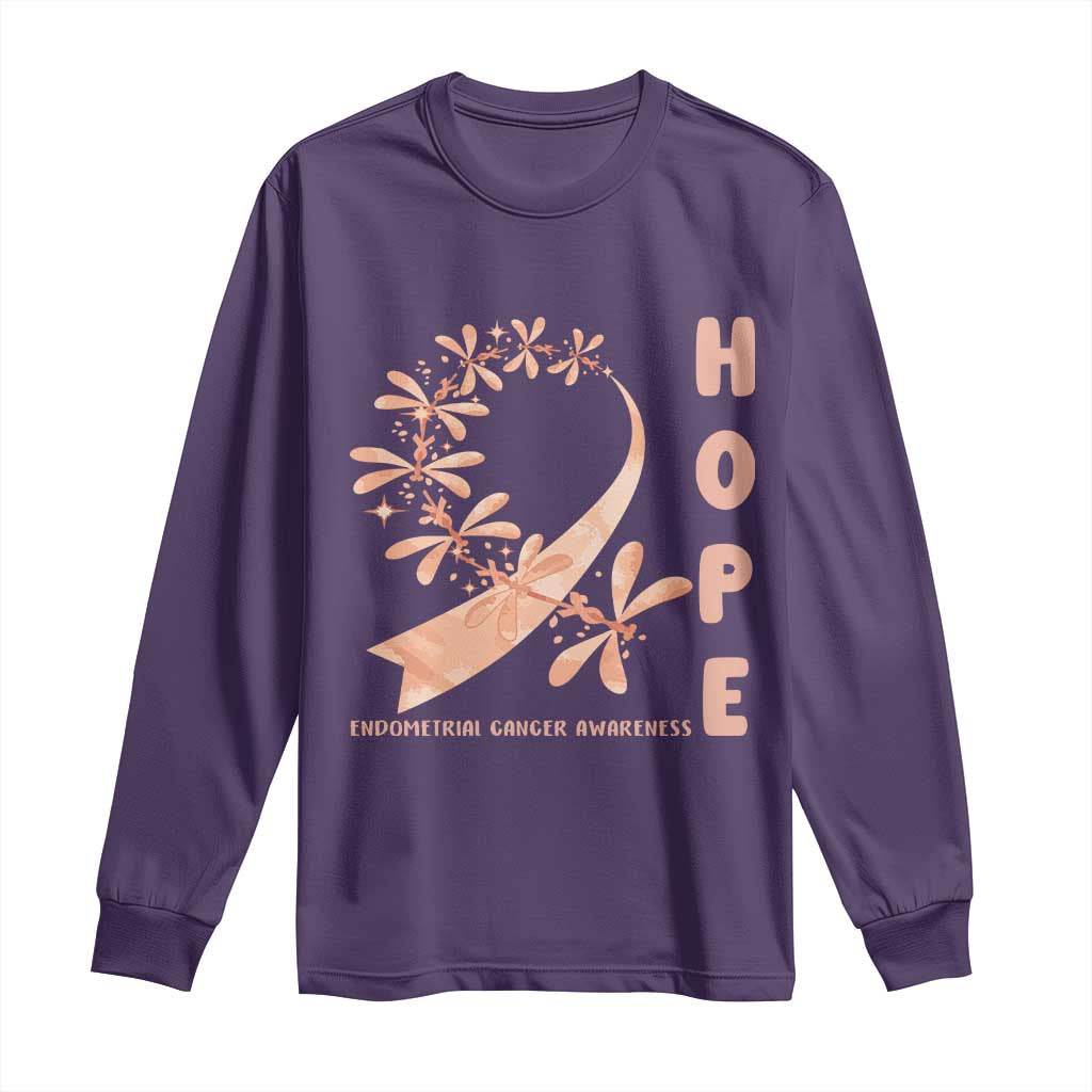 Peach Dragonfly Endometrial Cancer Long Sleeve Shirt Hope And Strength