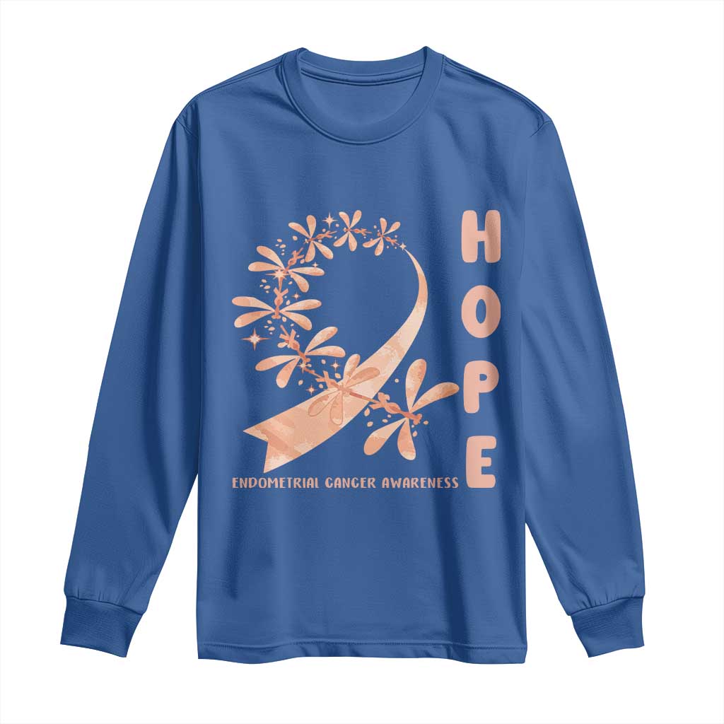 Peach Dragonfly Endometrial Cancer Long Sleeve Shirt Hope And Strength