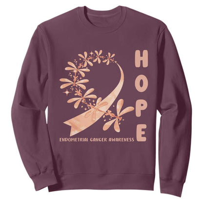 Peach Dragonfly Endometrial Cancer Sweatshirt Hope And Strength