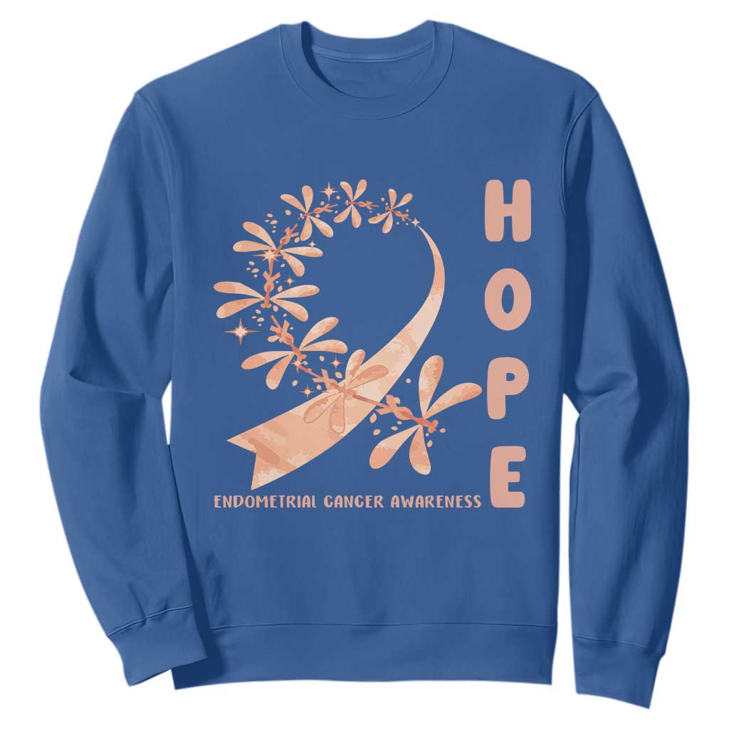 Peach Dragonfly Endometrial Cancer Sweatshirt Hope And Strength