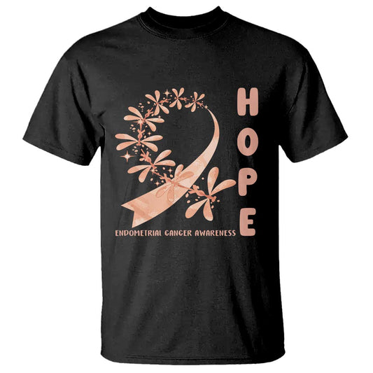Peach Dragonfly Endometrial Cancer T Shirt Hope And Strength