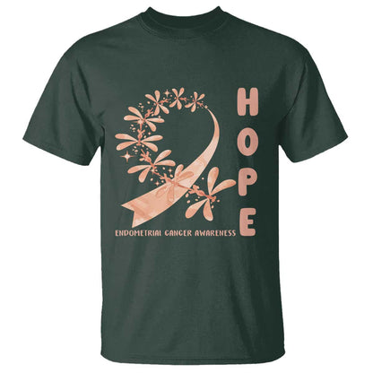 Peach Dragonfly Endometrial Cancer T Shirt Hope And Strength