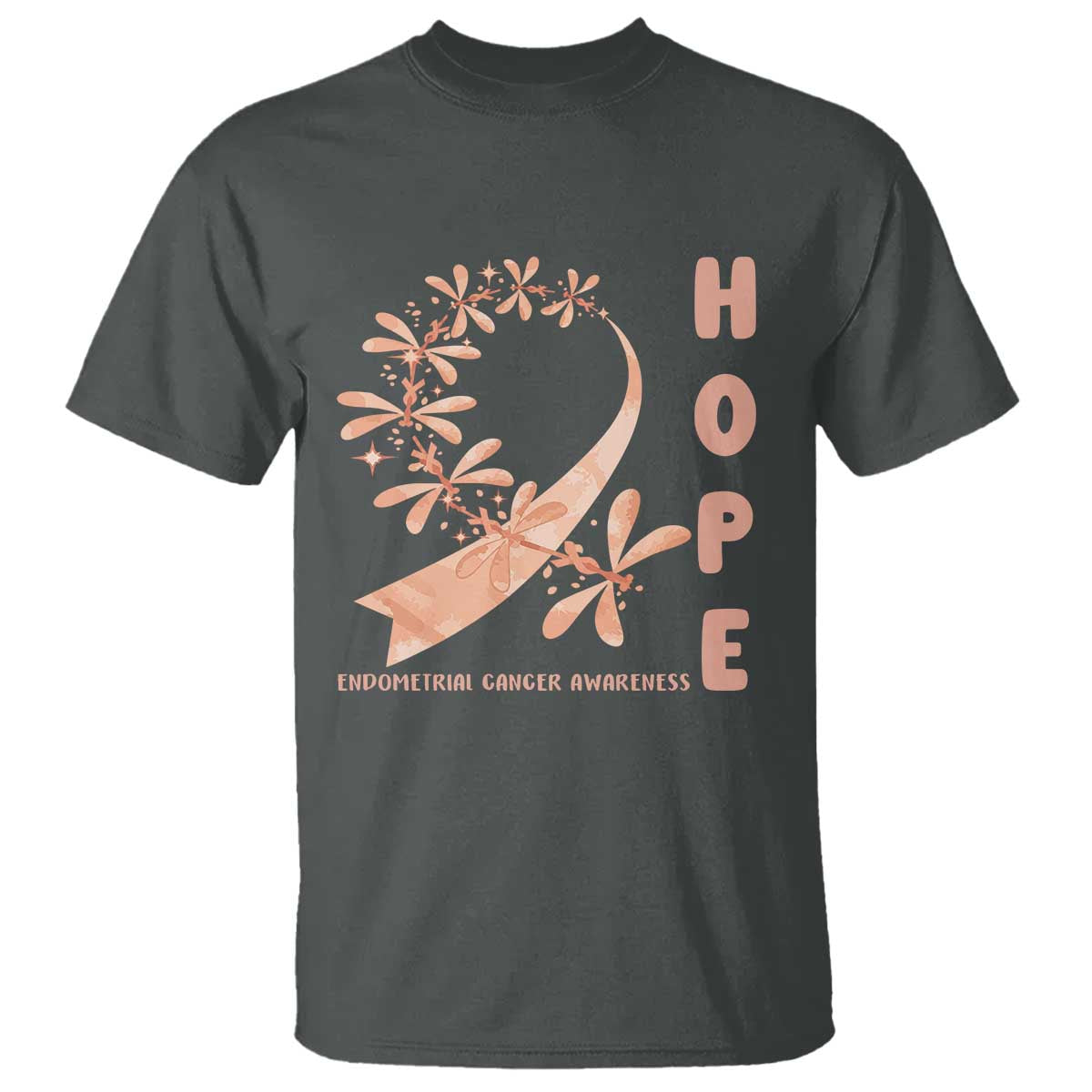 Peach Dragonfly Endometrial Cancer T Shirt Hope And Strength