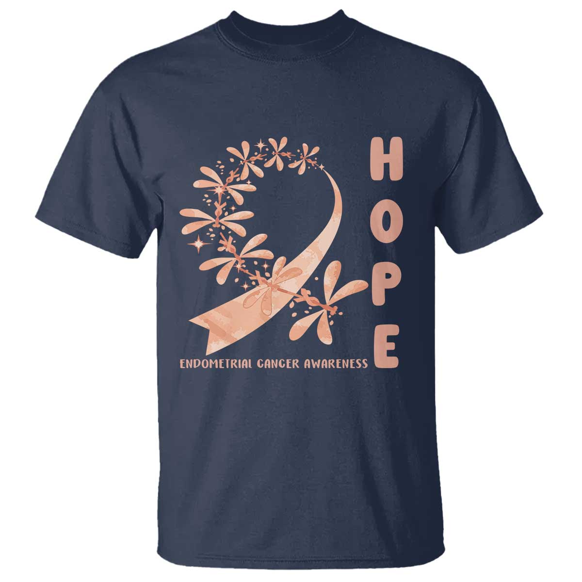 Peach Dragonfly Endometrial Cancer T Shirt Hope And Strength