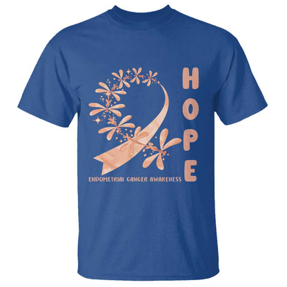 Peach Dragonfly Endometrial Cancer T Shirt Hope And Strength