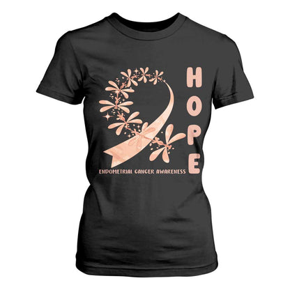 Peach Dragonfly Endometrial Cancer T Shirt For Women Hope And Strength