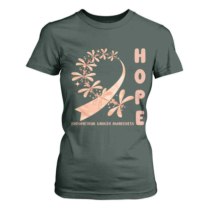 Peach Dragonfly Endometrial Cancer T Shirt For Women Hope And Strength