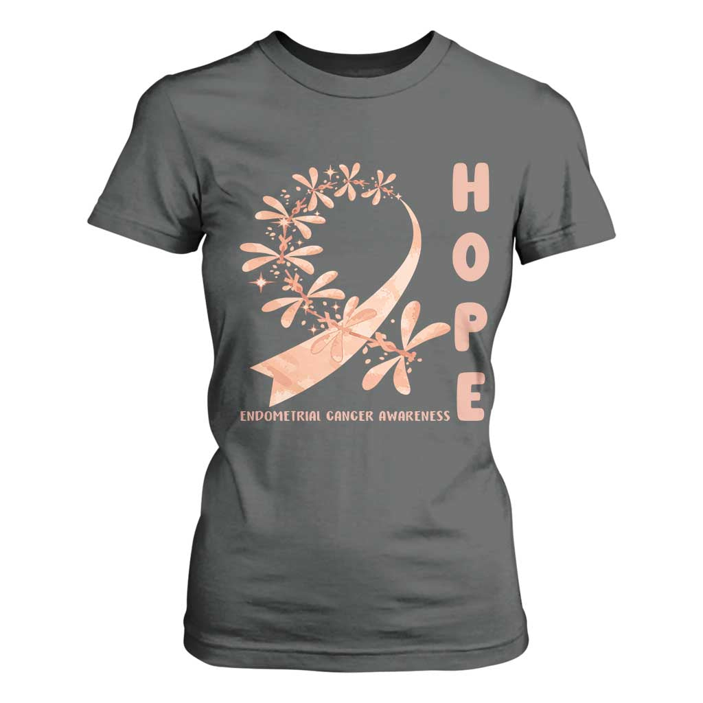 Peach Dragonfly Endometrial Cancer T Shirt For Women Hope And Strength