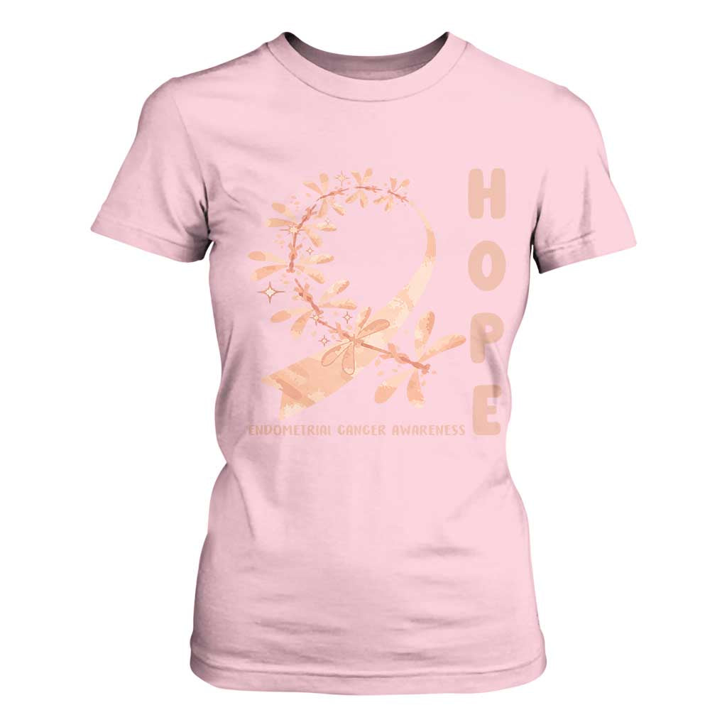 Peach Dragonfly Endometrial Cancer T Shirt For Women Hope And Strength