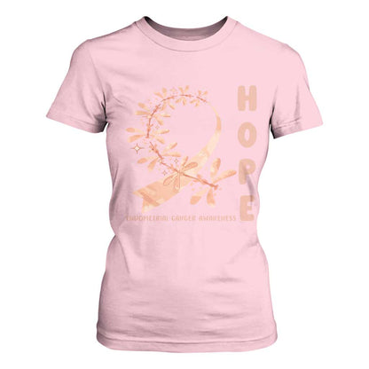 Peach Dragonfly Endometrial Cancer T Shirt For Women Hope And Strength