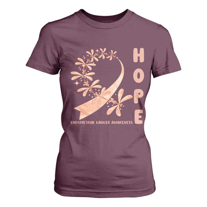 Peach Dragonfly Endometrial Cancer T Shirt For Women Hope And Strength