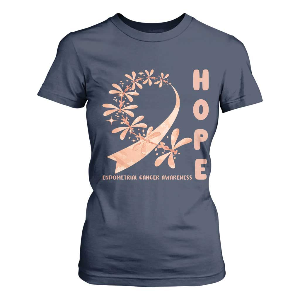 Peach Dragonfly Endometrial Cancer T Shirt For Women Hope And Strength
