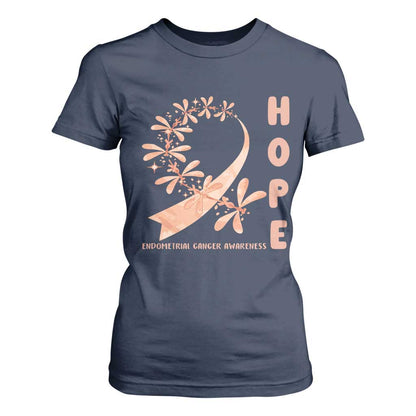 Peach Dragonfly Endometrial Cancer T Shirt For Women Hope And Strength