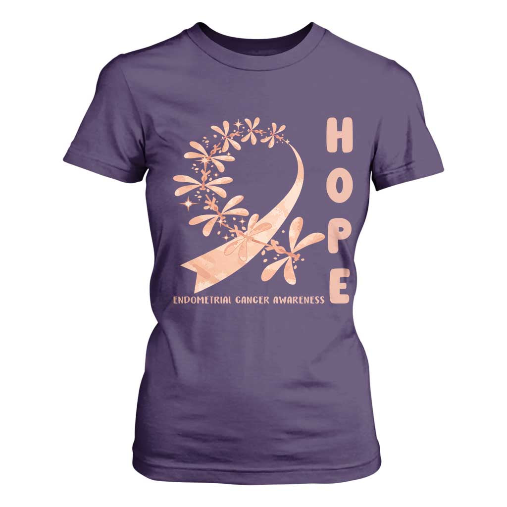 Peach Dragonfly Endometrial Cancer T Shirt For Women Hope And Strength