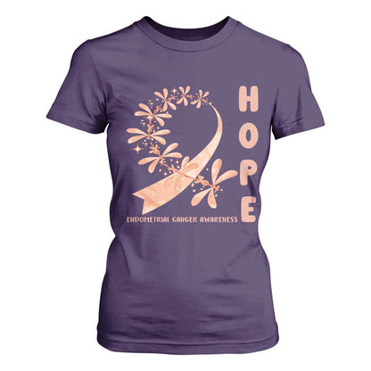 Peach Dragonfly Endometrial Cancer T Shirt For Women Hope And Strength