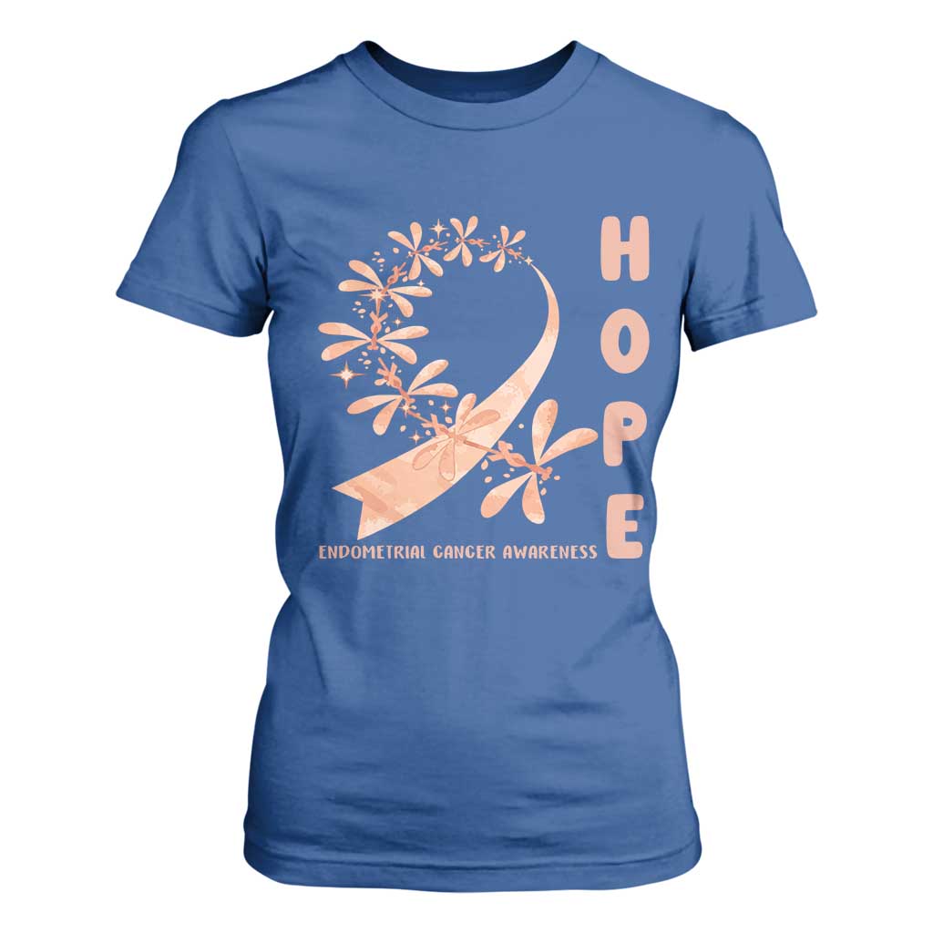Peach Dragonfly Endometrial Cancer T Shirt For Women Hope And Strength
