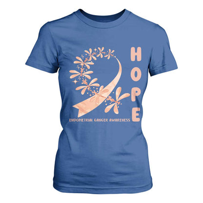 Peach Dragonfly Endometrial Cancer T Shirt For Women Hope And Strength