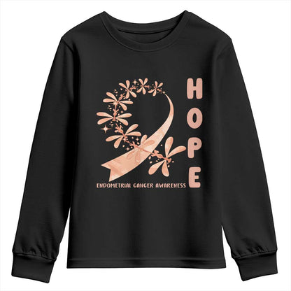 Peach Dragonfly Endometrial Cancer Youth Sweatshirt Hope And Strength