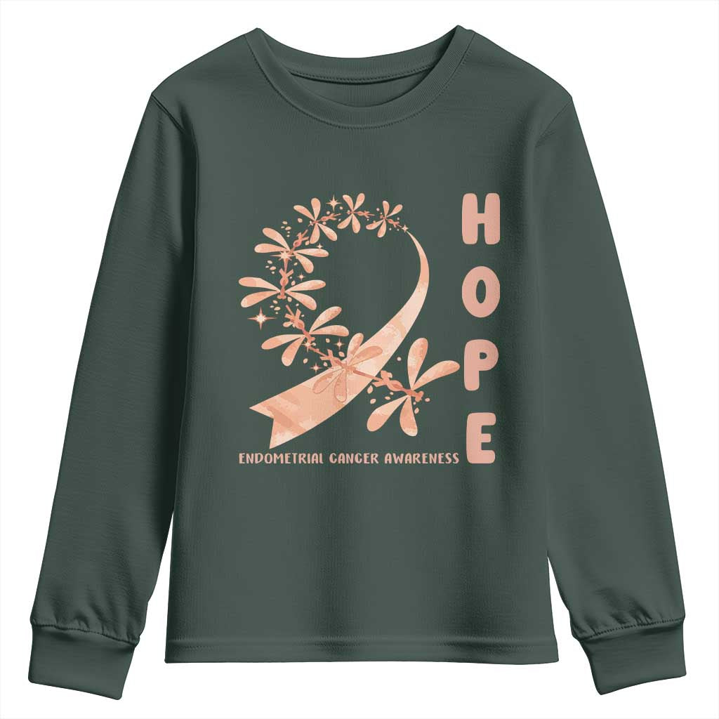 Peach Dragonfly Endometrial Cancer Youth Sweatshirt Hope And Strength