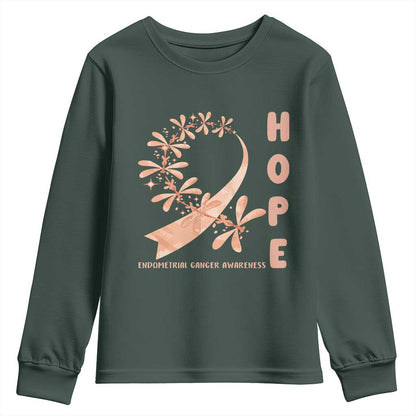 Peach Dragonfly Endometrial Cancer Youth Sweatshirt Hope And Strength