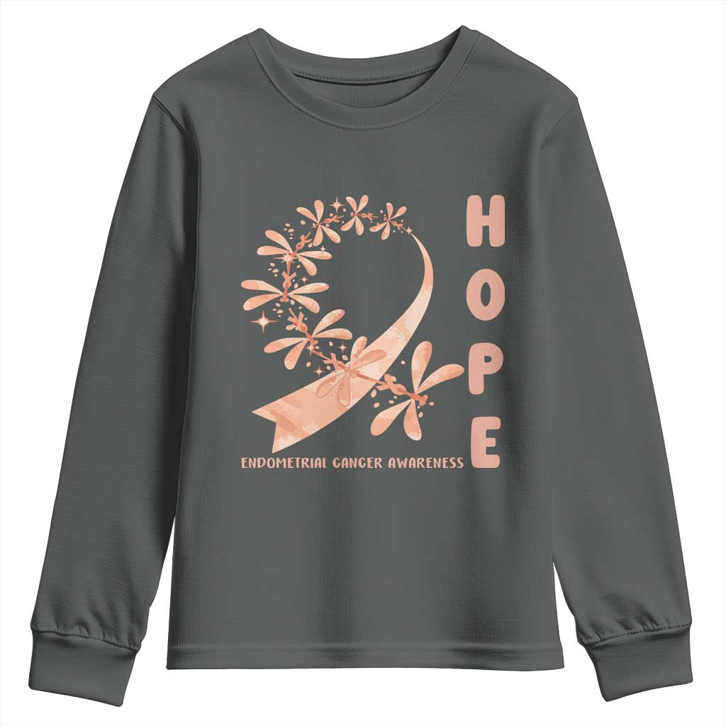 Peach Dragonfly Endometrial Cancer Youth Sweatshirt Hope And Strength