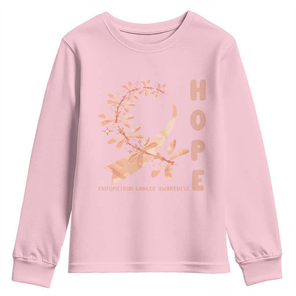 Peach Dragonfly Endometrial Cancer Youth Sweatshirt Hope And Strength