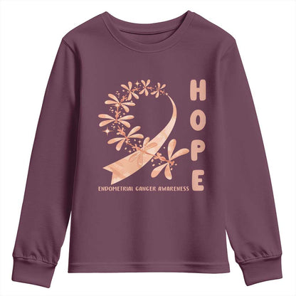 Peach Dragonfly Endometrial Cancer Youth Sweatshirt Hope And Strength