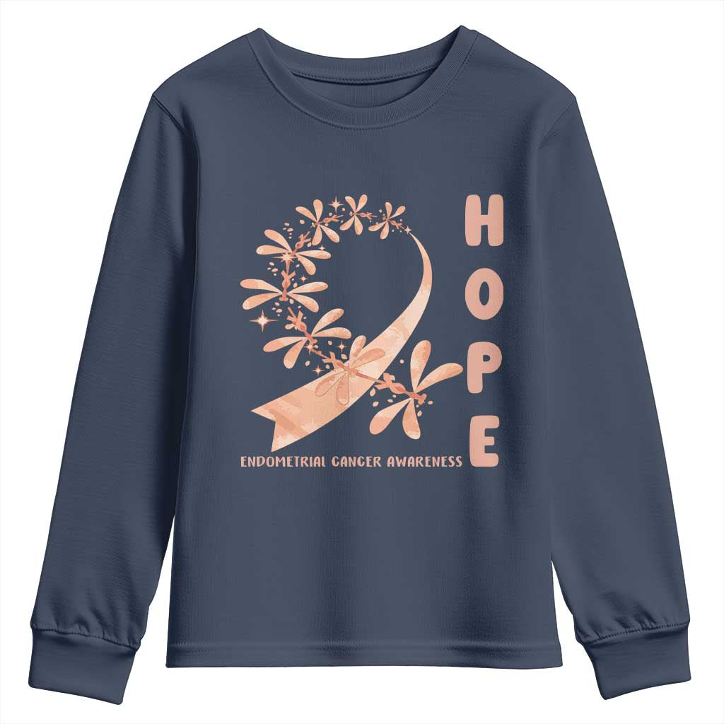 Peach Dragonfly Endometrial Cancer Youth Sweatshirt Hope And Strength